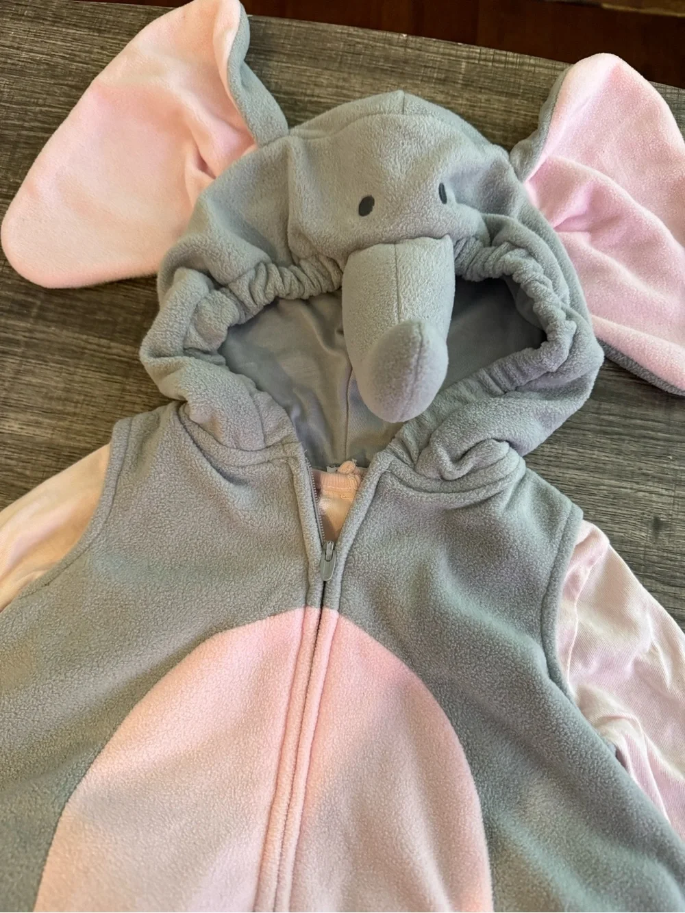 Carter’s Baby Elephant Costume Gray Pink Fleece Hooded 12 Months